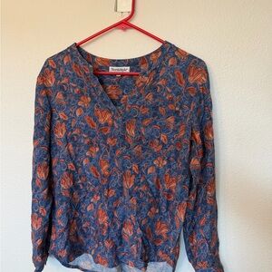NorthStyle Women's Floral Blue and Orange Blouse